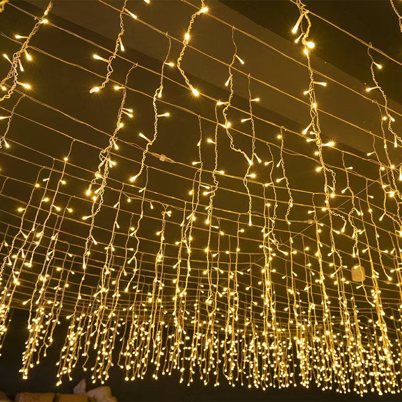 Ripob | Quntis 50m LED Eiszapfen Lichterkette | IP44 Wetterfest | 36V Niederspannung | 500+ LEDs | Eiszapfen Wasserfall-Effekt | Warmweiß
