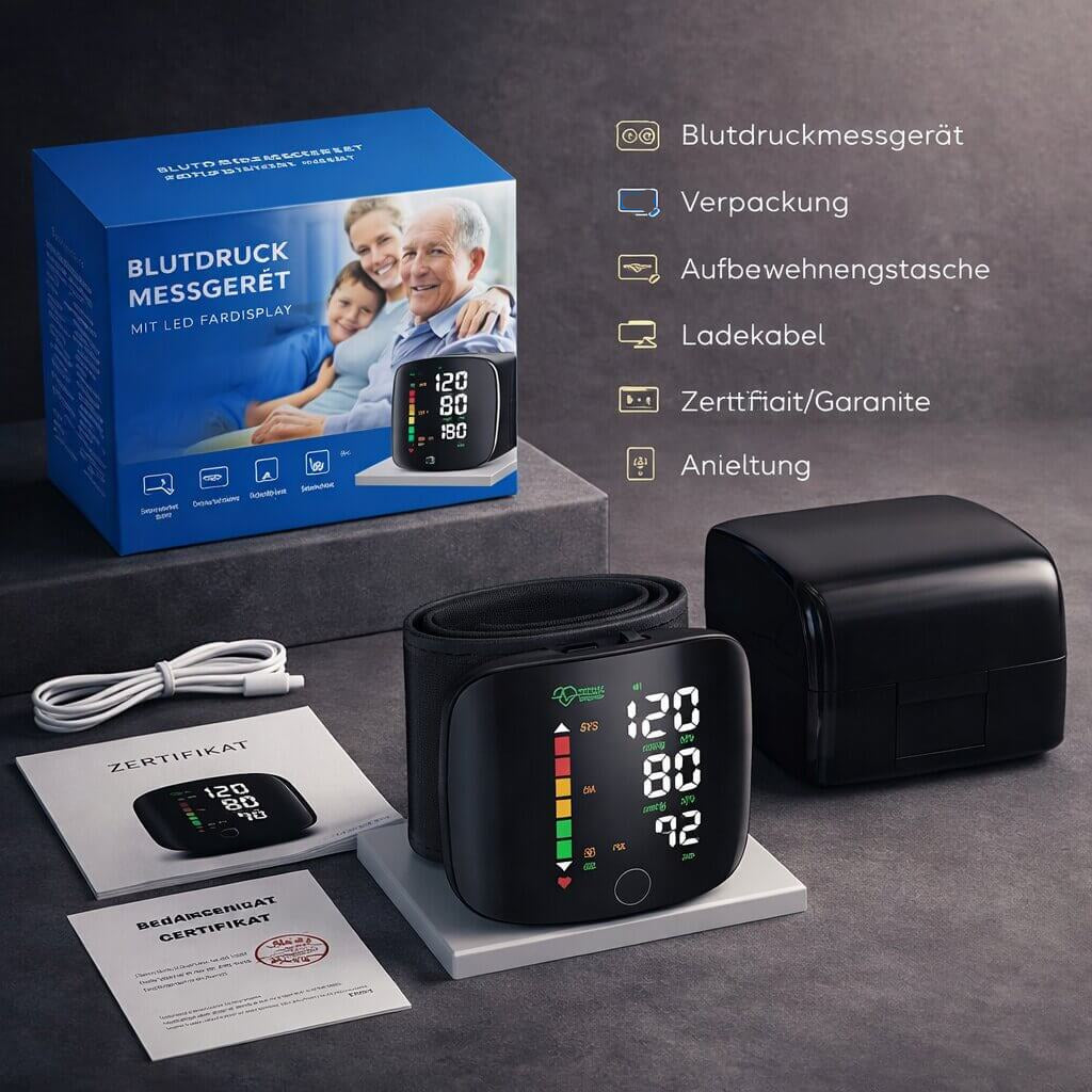 Handgelenk-Blutdruckmessgerät | Digitales Blutdruckmessgerät | Wiederaufladbar mit Touch-Funktion | Tensavio