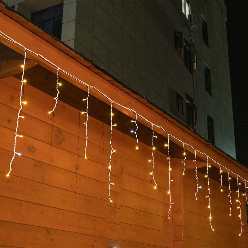Ripob | Quntis 50m LED Eiszapfen Lichterkette | IP44 Wetterfest | 36V Niederspannung | 500+ LEDs | Eiszapfen Wasserfall-Effekt | Warmweiß