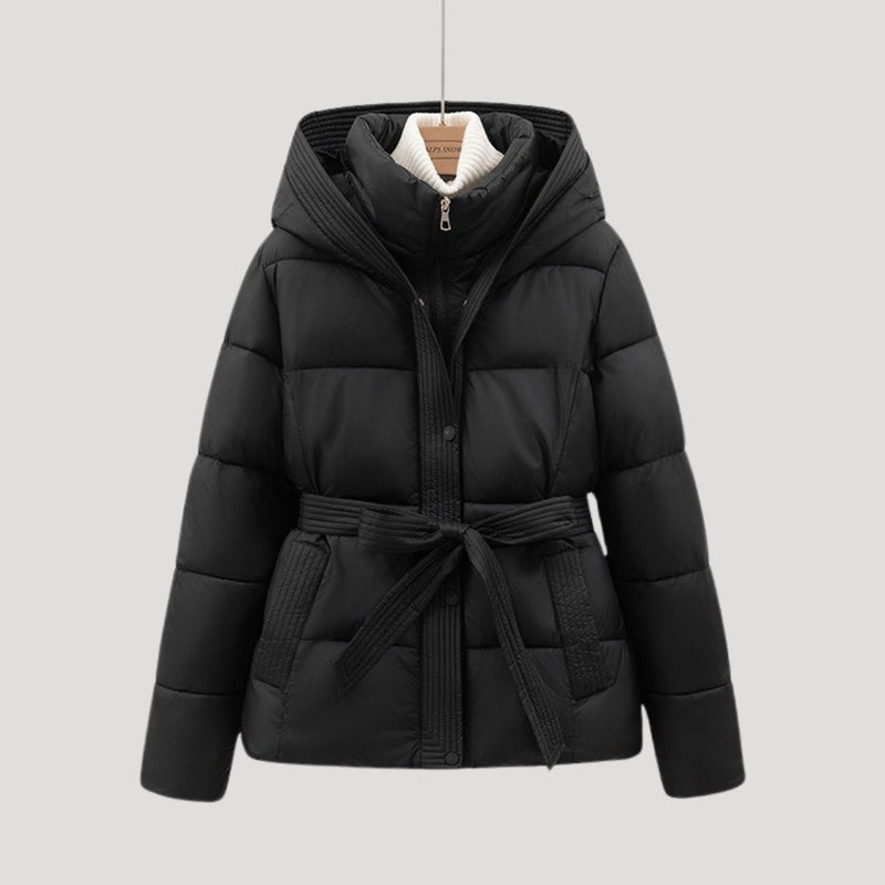 Damen Kurze Pufferjacke | Gurtgepufferte Jacke mit Kapuze