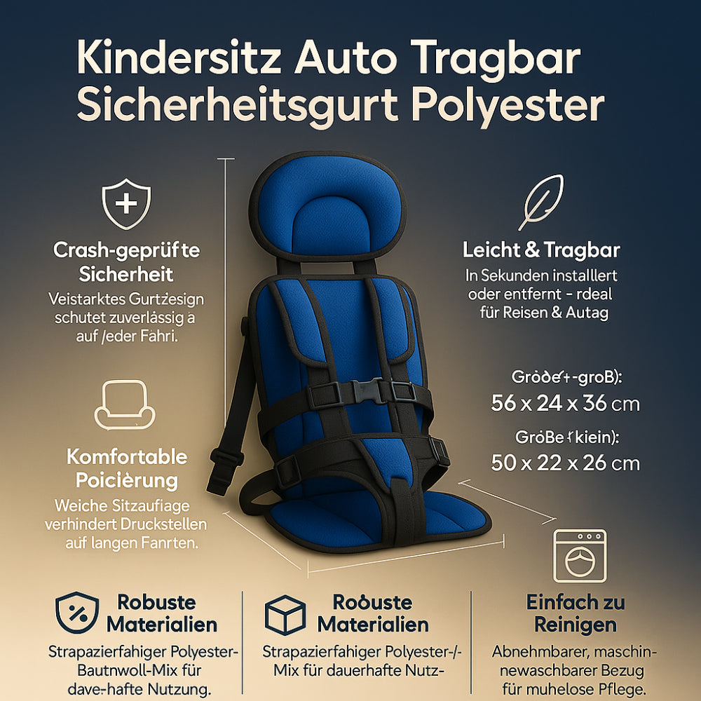 Tragbarer Autositz mit Sicherheitsgurt aus Polyester