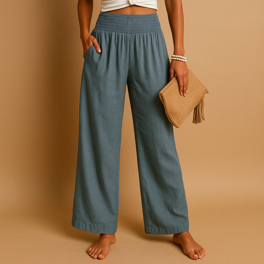 Damen Leinenhose mit elastischem Bund und geradem Bein