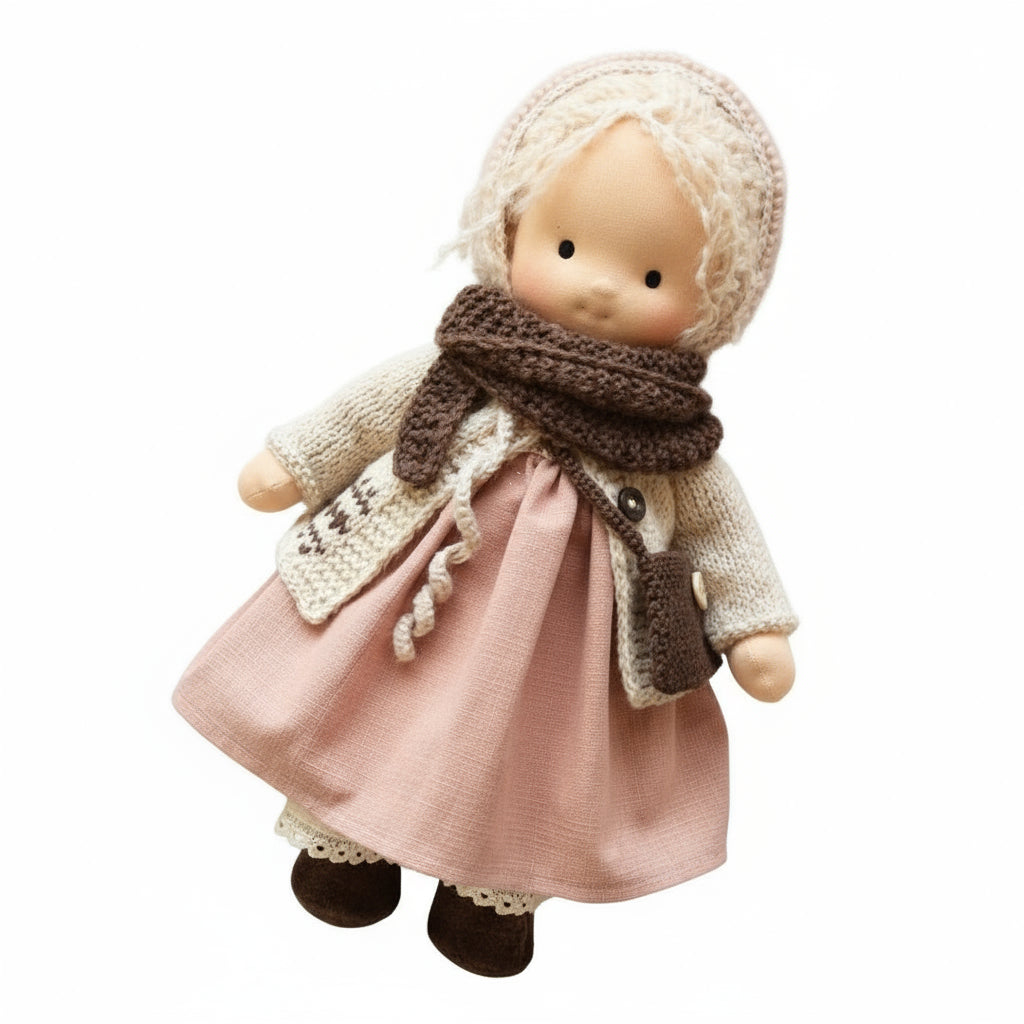 Elora Handgemachte Waldorfpuppe – Natur Baumwoll Kuschelpuppe für kreatives Spiel