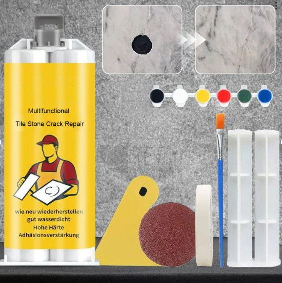 LuxuraFix Fliesen- und Steinreparaturset | Hochwertiges Set für mühelose Reparatur von Fliesen und Stein