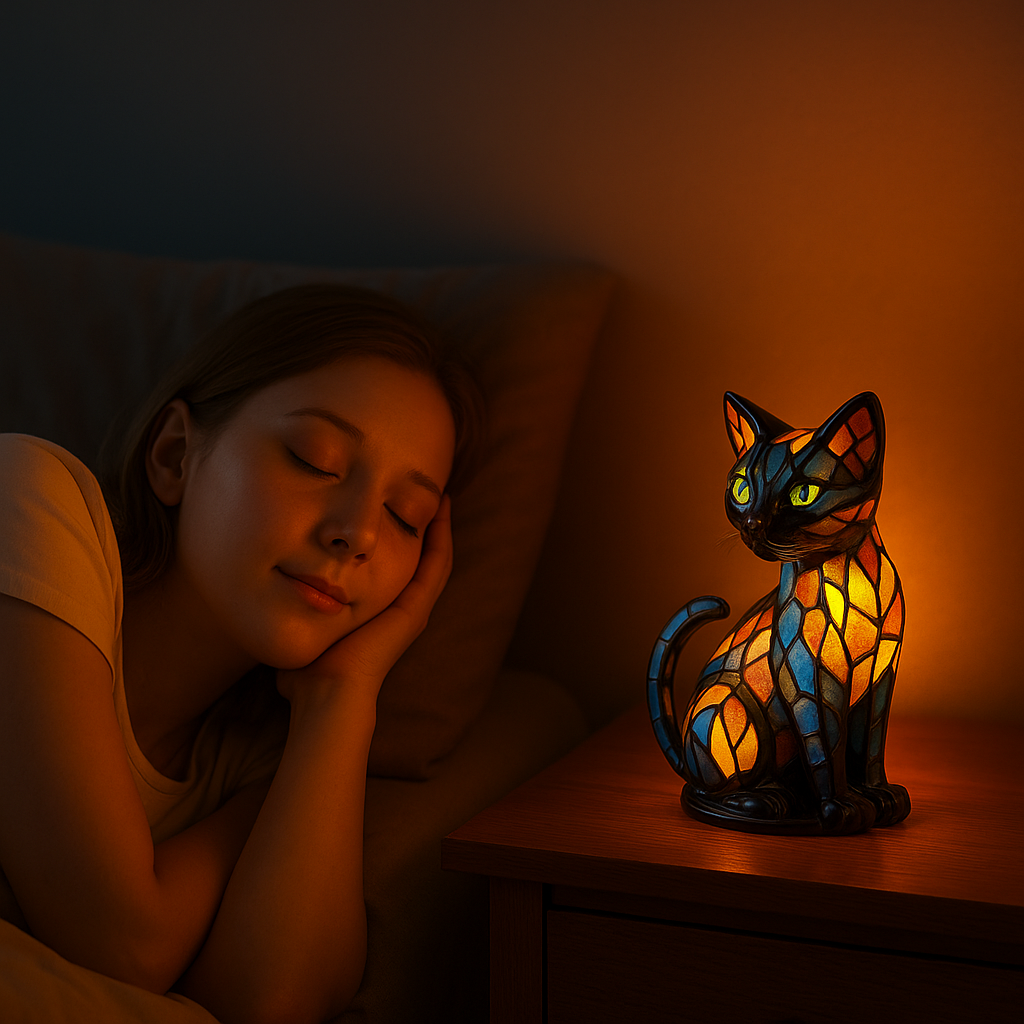 Handgefertigte Katzenlampe Farbwechselnde Tischlampe Aus Glas