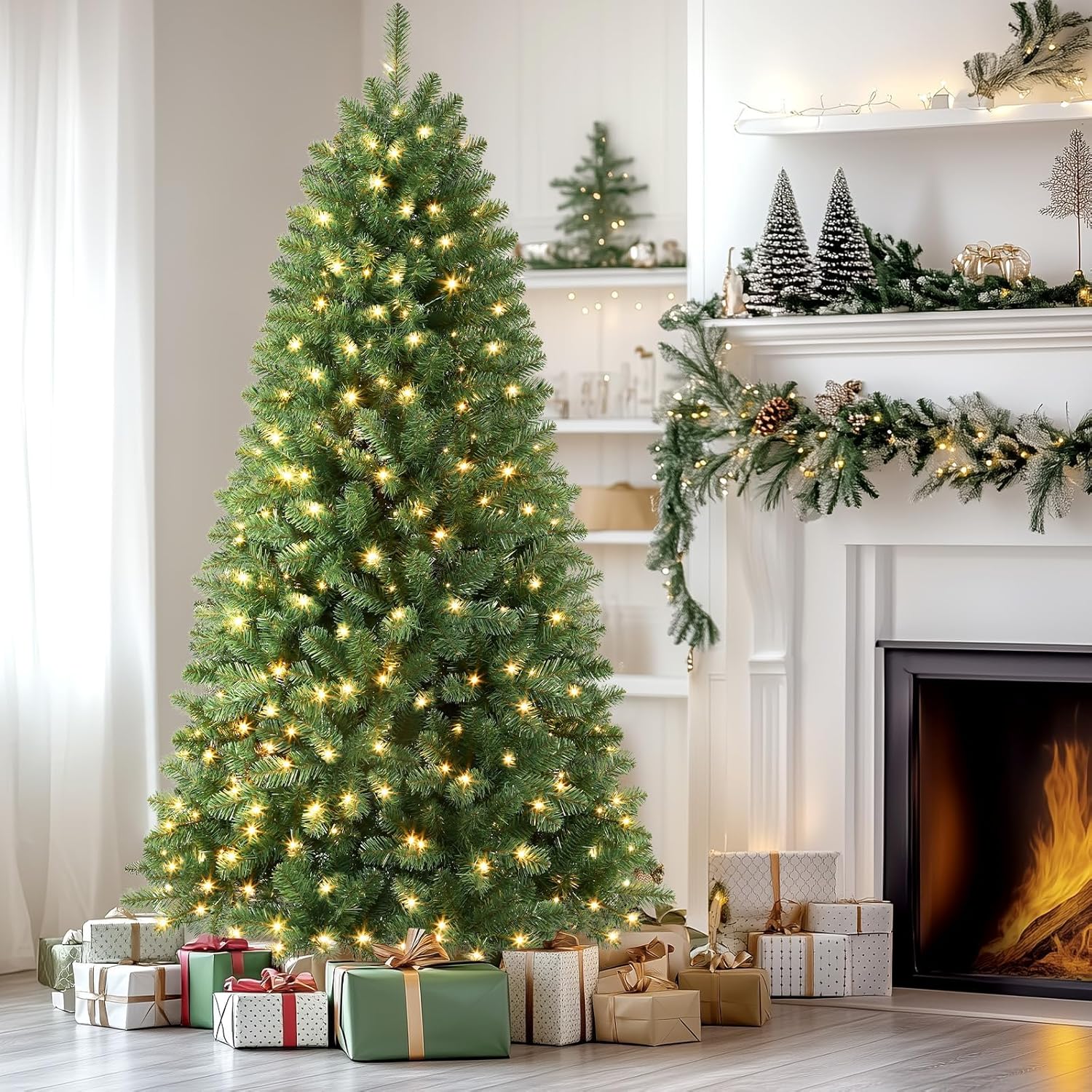 Künstlicher Weihnachtsbaum PVC Vorbeleuchtet Innen Deko Baum Set