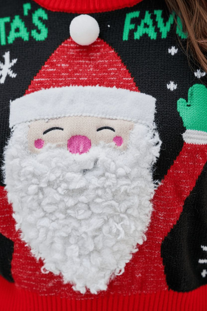 Damen Kurzer Strickpullover mit Grafischem Vorderteil und Gemusterten Ärmeln