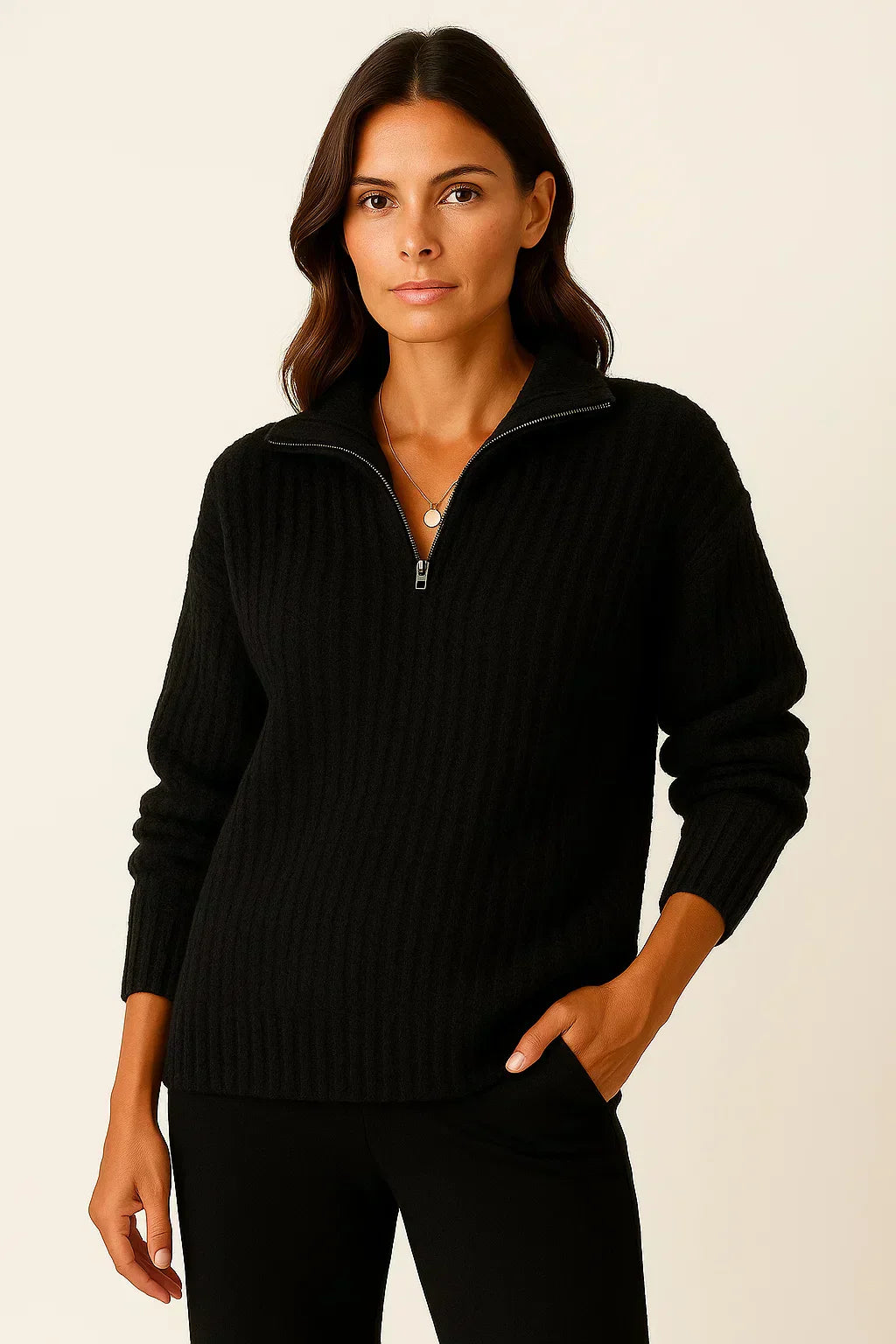 Damen Halbzip Pullover – Lässiger Pullover mit langen Ärmeln