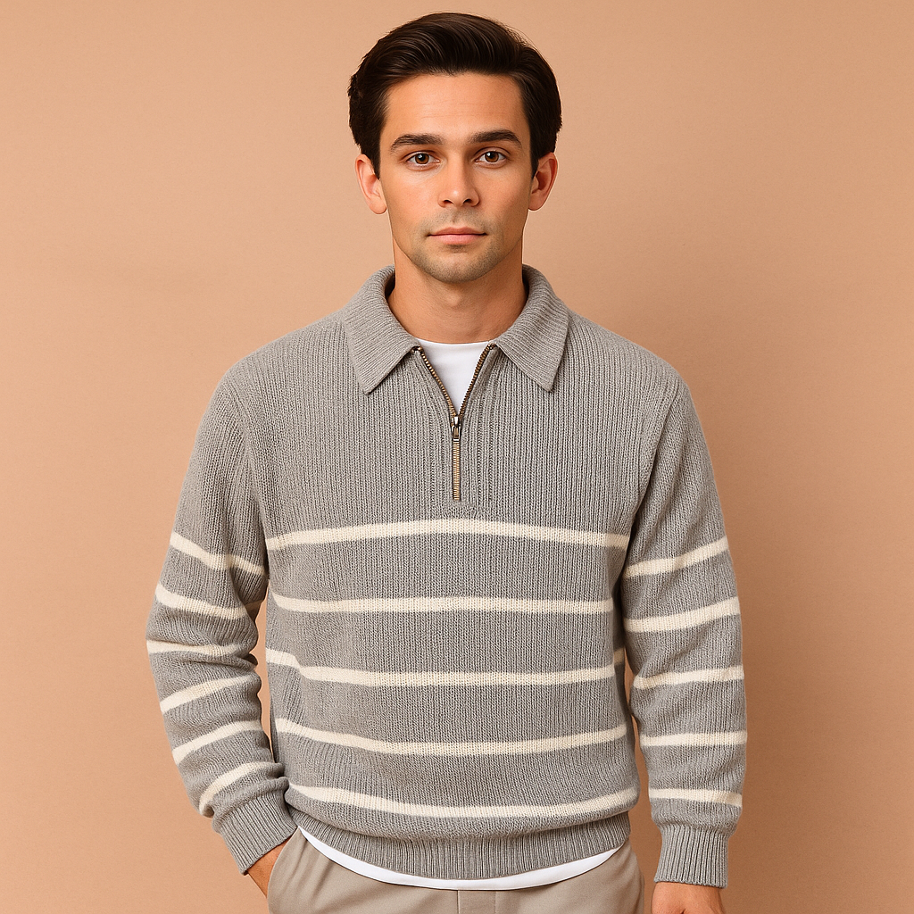 Herren Halb-Zip Gestreifter Pullover – Lässiger & Moderner Schnitt