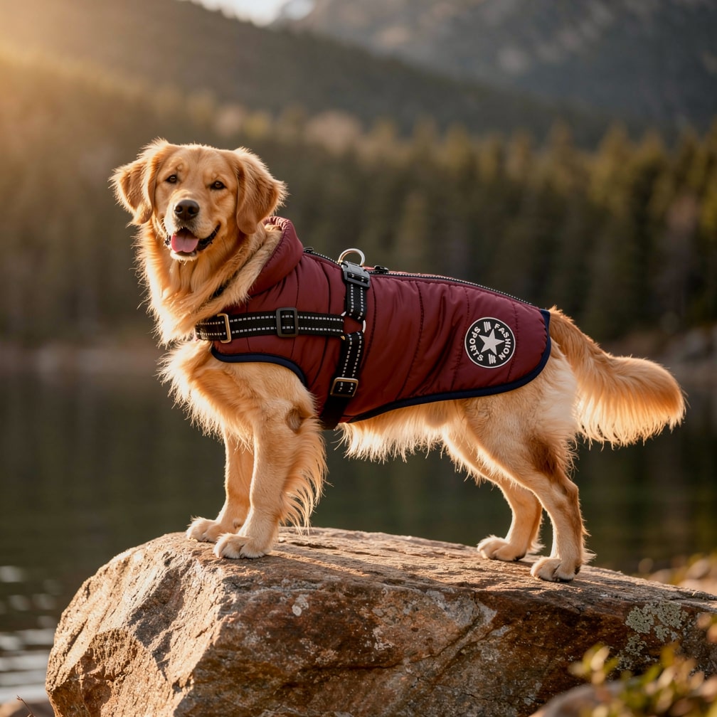 Hundemantel für den Winter | Wintermantel für Hunde | Hundejacke mit Geschirr | Fellmantel