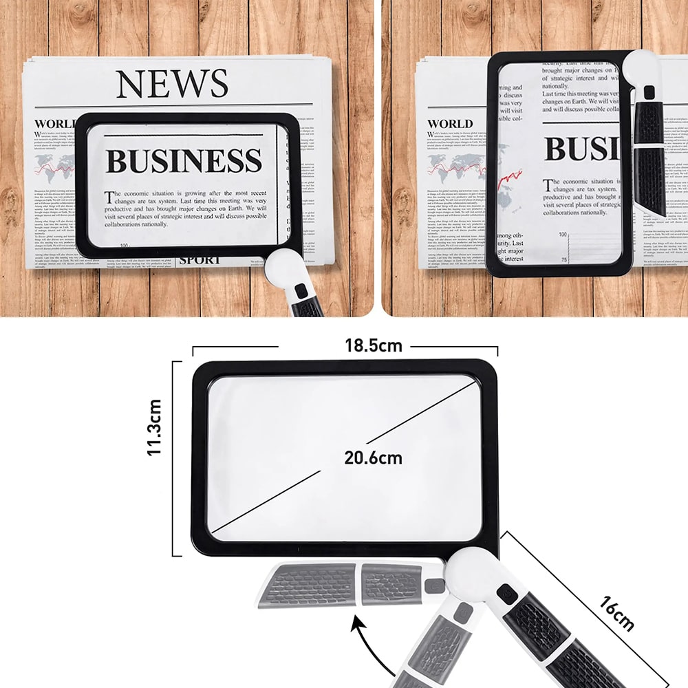 Ripob | Handheld-Vergrößerungsglas im Vollbildformat – 5-fache Vergrößerung, LED-beleuchtetes Vergrößerungsglas mit 3 Modi, ideal zum Lesen von Büchern und für Senioren