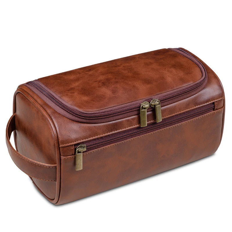 Ripob | Premium Leder Kulturbeutel | Drei-Schicht Wasserabweisendes Design | Integrierter Metallhaken zum Aufhängen | 25x13x13 cm | Kompakter Reiseorganizer mit Schnellzugriffsfach