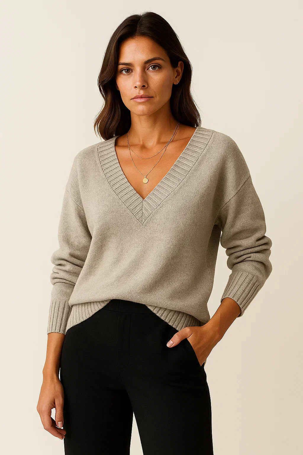 Damen V-Ausschnitt Pullover – Eleganter Pullover für Herbst und Winter