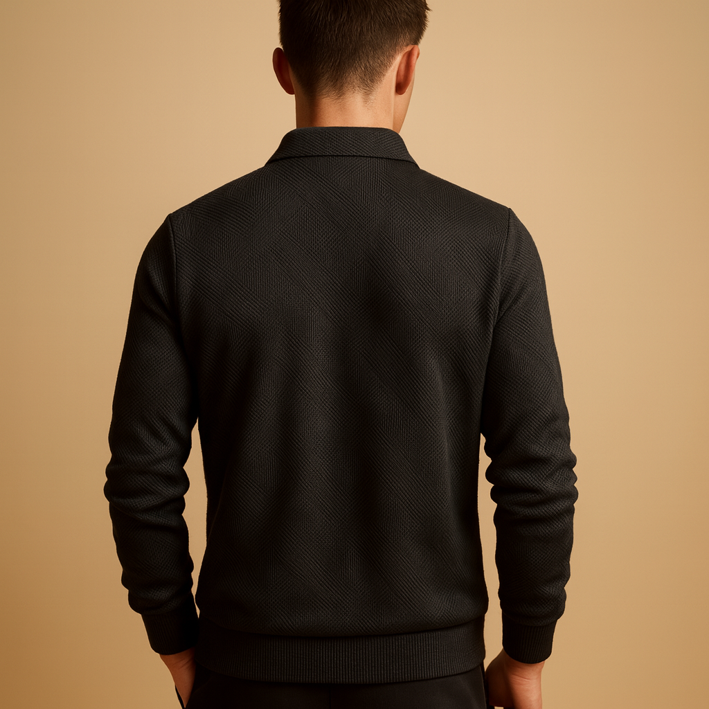 Herren Polo Pullover mit Viertelreißverschluss und geometrischem Muster