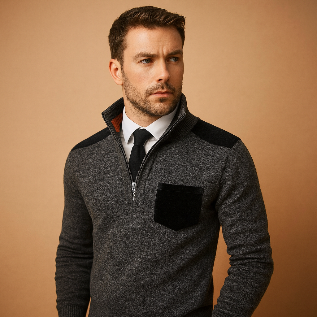 Herren Halbzip-Pullover mit Kragen und Brusttasche – Warm und Vielseitig