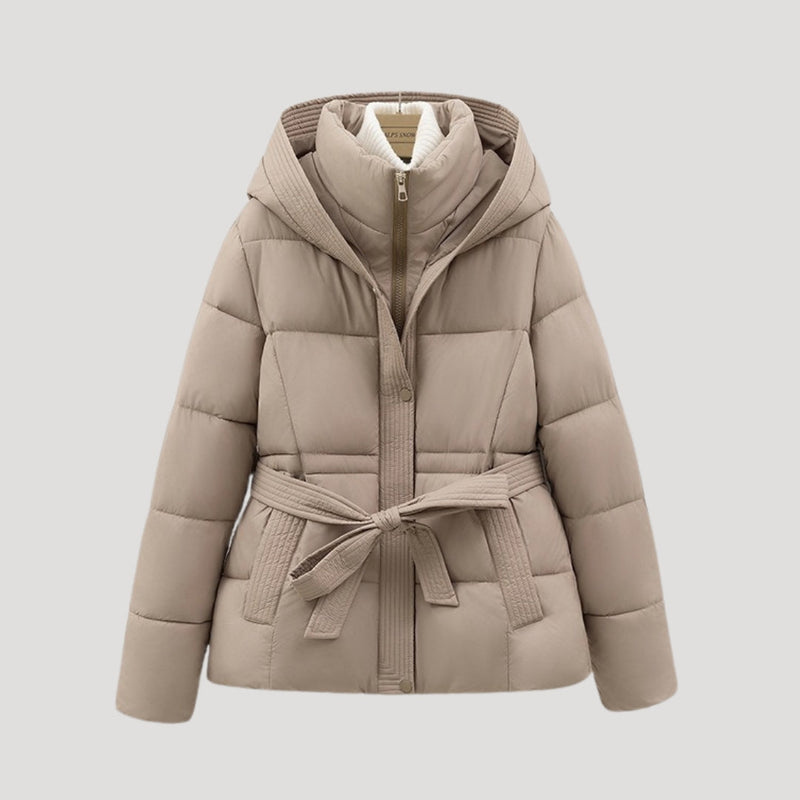 Damen Kurze Pufferjacke | Gurtgepufferte Jacke mit Kapuze