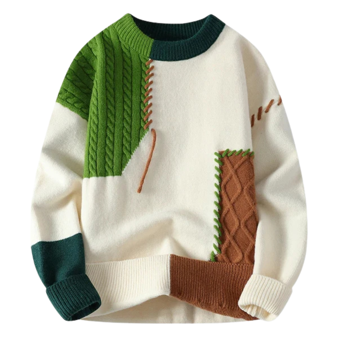 Herren Kabelstrick-Patchwork-Pullover | Texturiertes Design und entspannter Schnitt