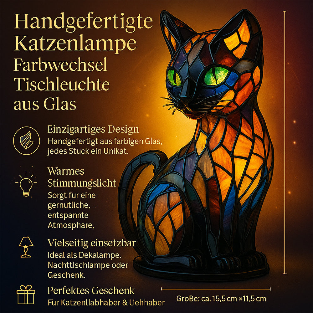 Handgefertigte Katzenlampe Farbwechselnde Tischlampe Aus Glas