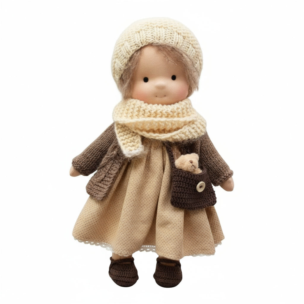 Elora Handgemachte Waldorfpuppe – Natur Baumwoll Kuschelpuppe für kreatives Spiel