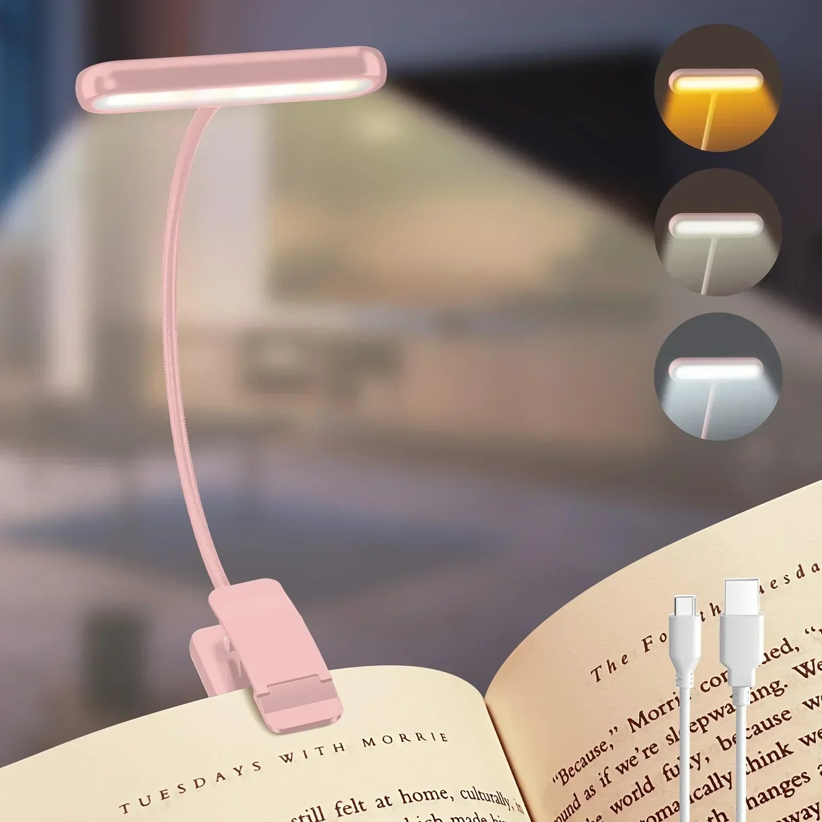 Leselampe FlexiRead | USB Wiederaufladbar | 3 Lichtfarben & Dimmbar | Clip & Flexarm
