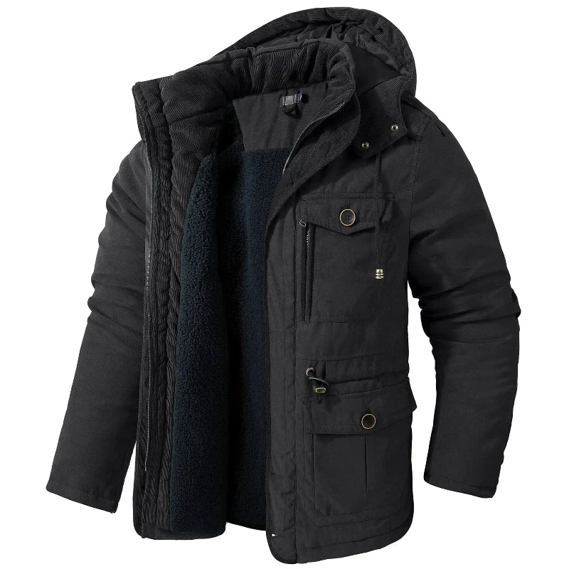 Herren Wasserabweisende Jacke | Kapuzen-Wintermantel mit Warmfutter