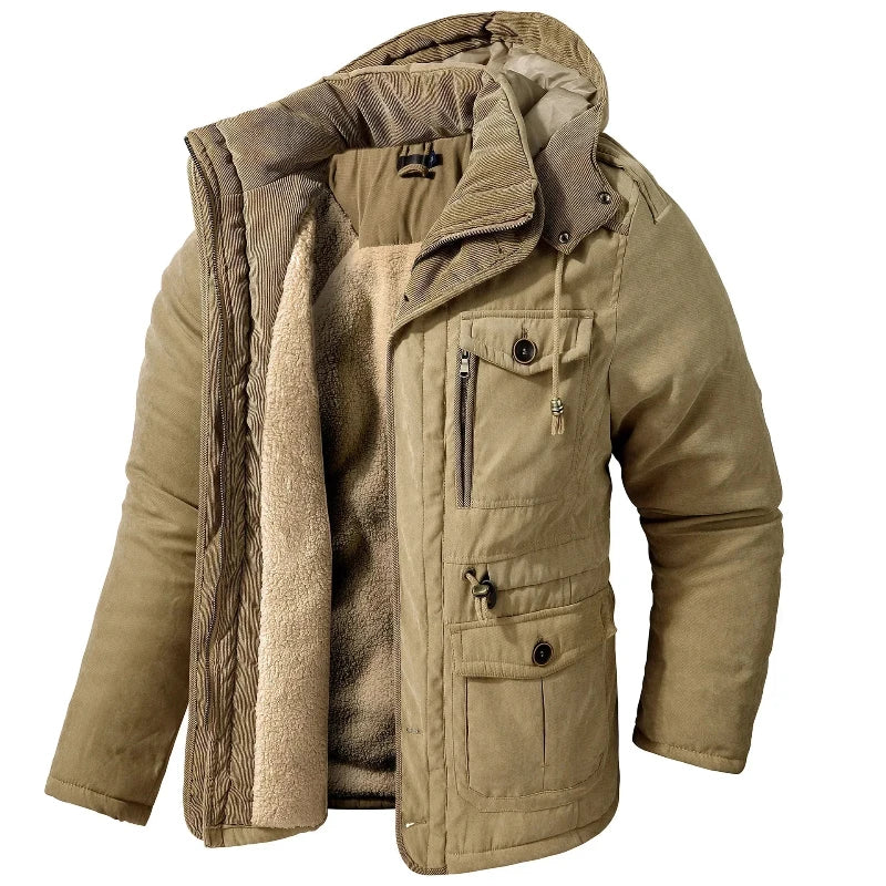 Herren Wasserabweisende Jacke | Kapuzen-Wintermantel mit Warmfutter
