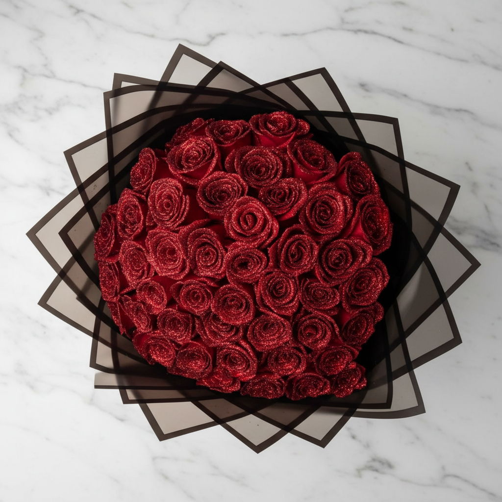 Rosa Glitzerrose Geschenkbox – Symbol ewiger Liebe