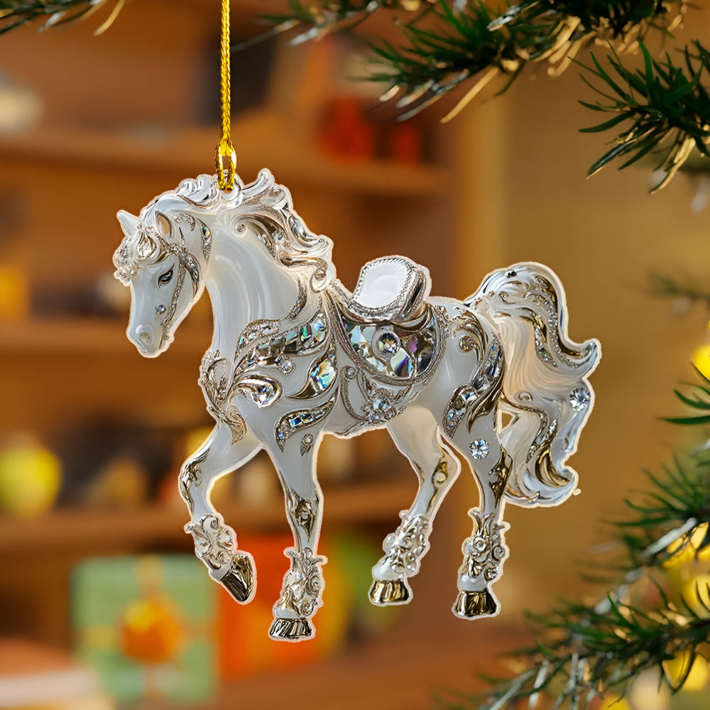 Weihnachtliches Pferdeornament aus Acryl, handgefertigte Baumdekoration