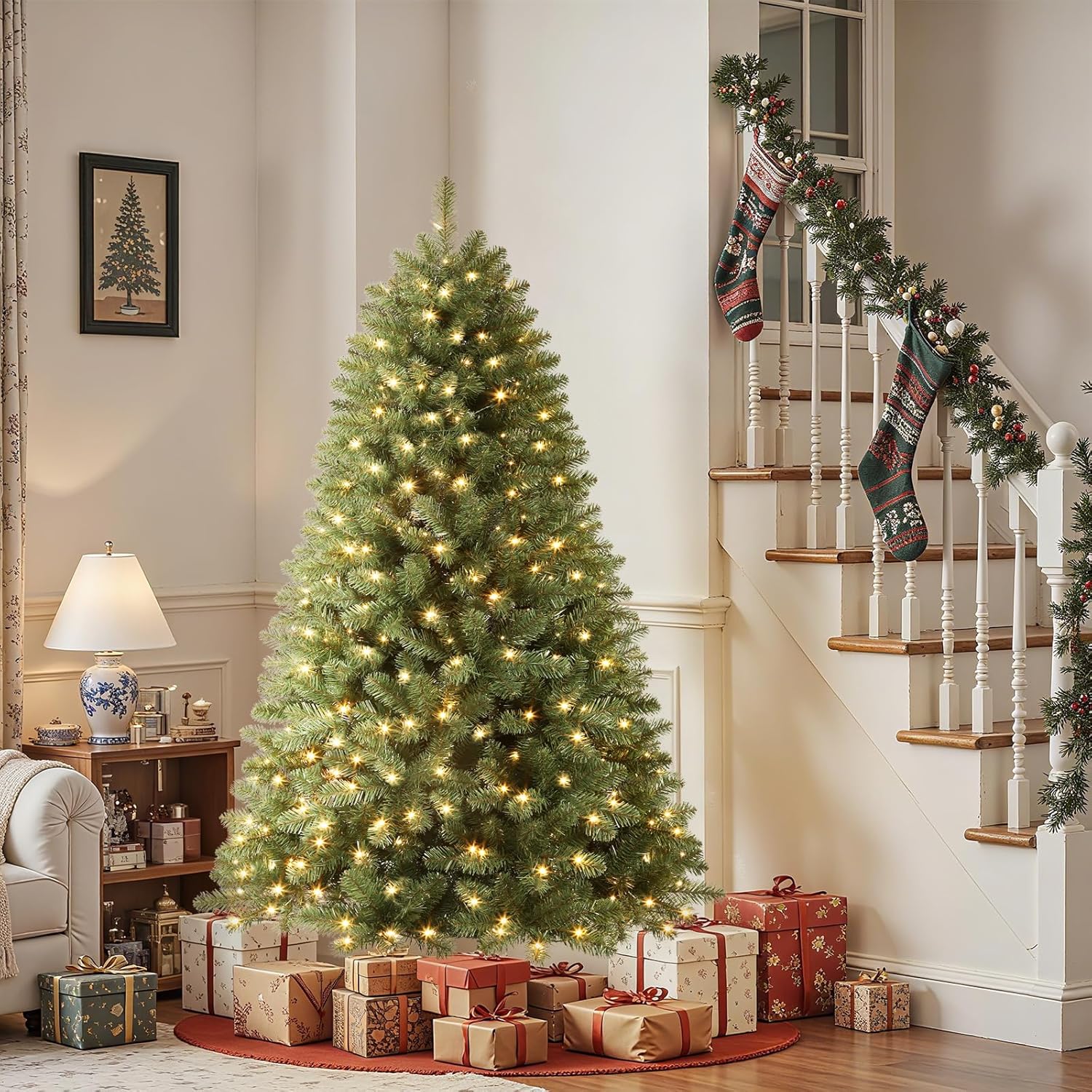 Künstlicher Weihnachtsbaum PVC Vorbeleuchtet Innen Deko Baum Set