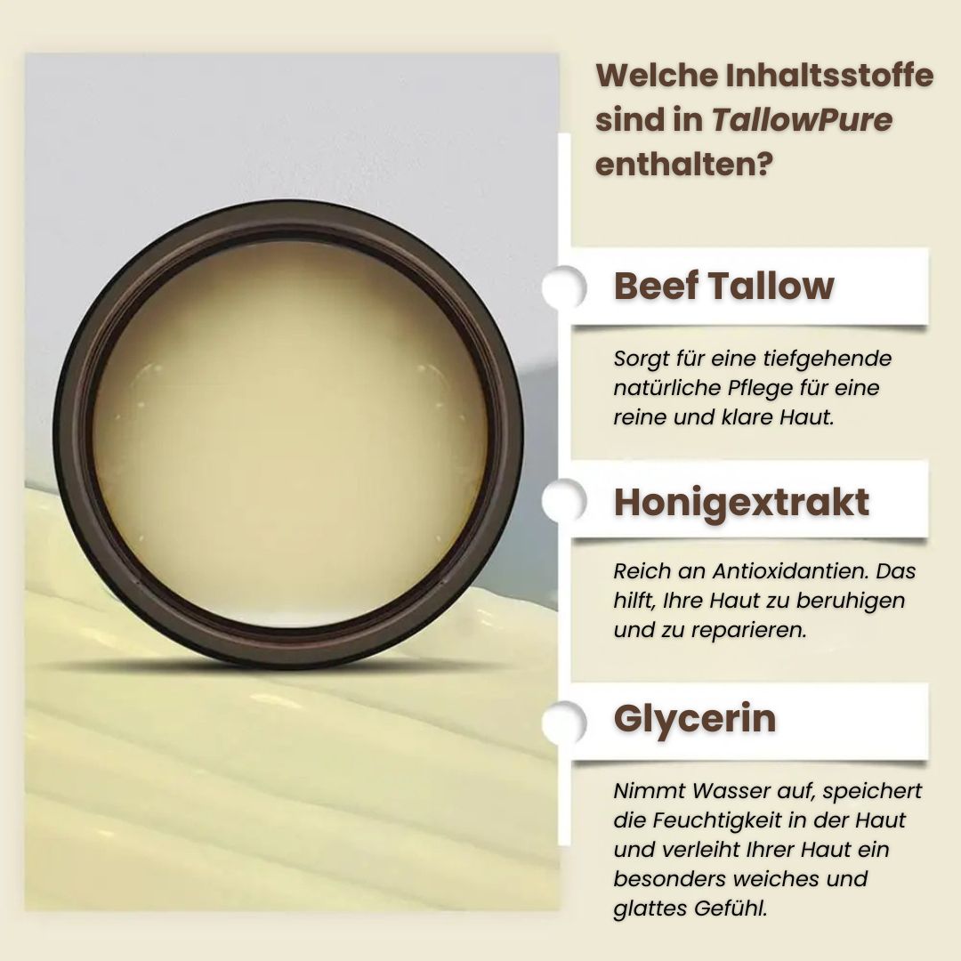 Rindertalg-Creme | Creme für natürliche Hautpflege | Feuchtigkeitscreme für Gesicht und Körper | TallowPure