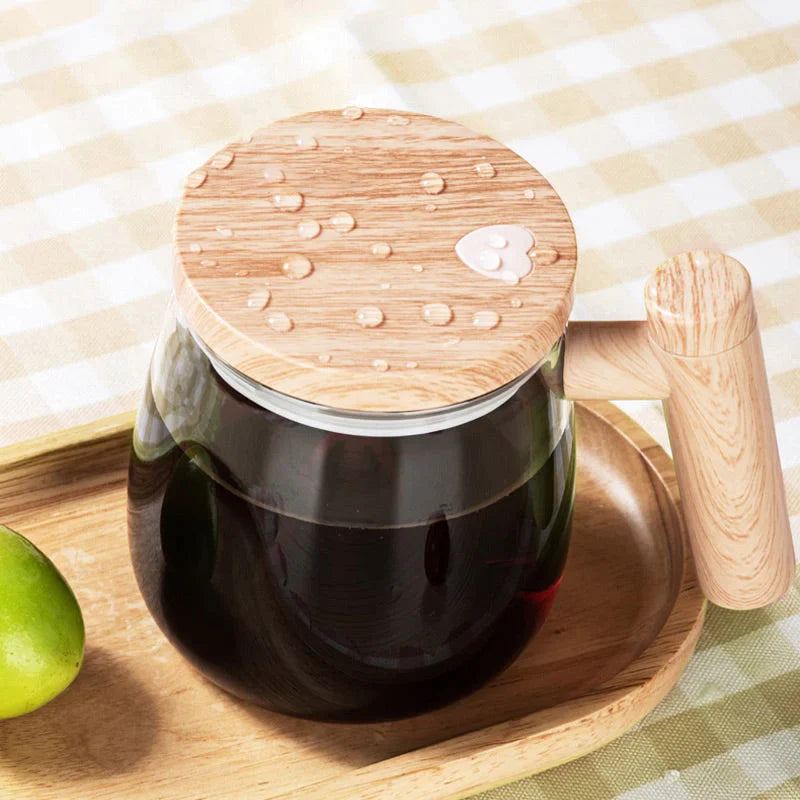 Automatische Kaffeetasse | Selbstumrührende Teetasse mit Holzgriff | RuhrTasse