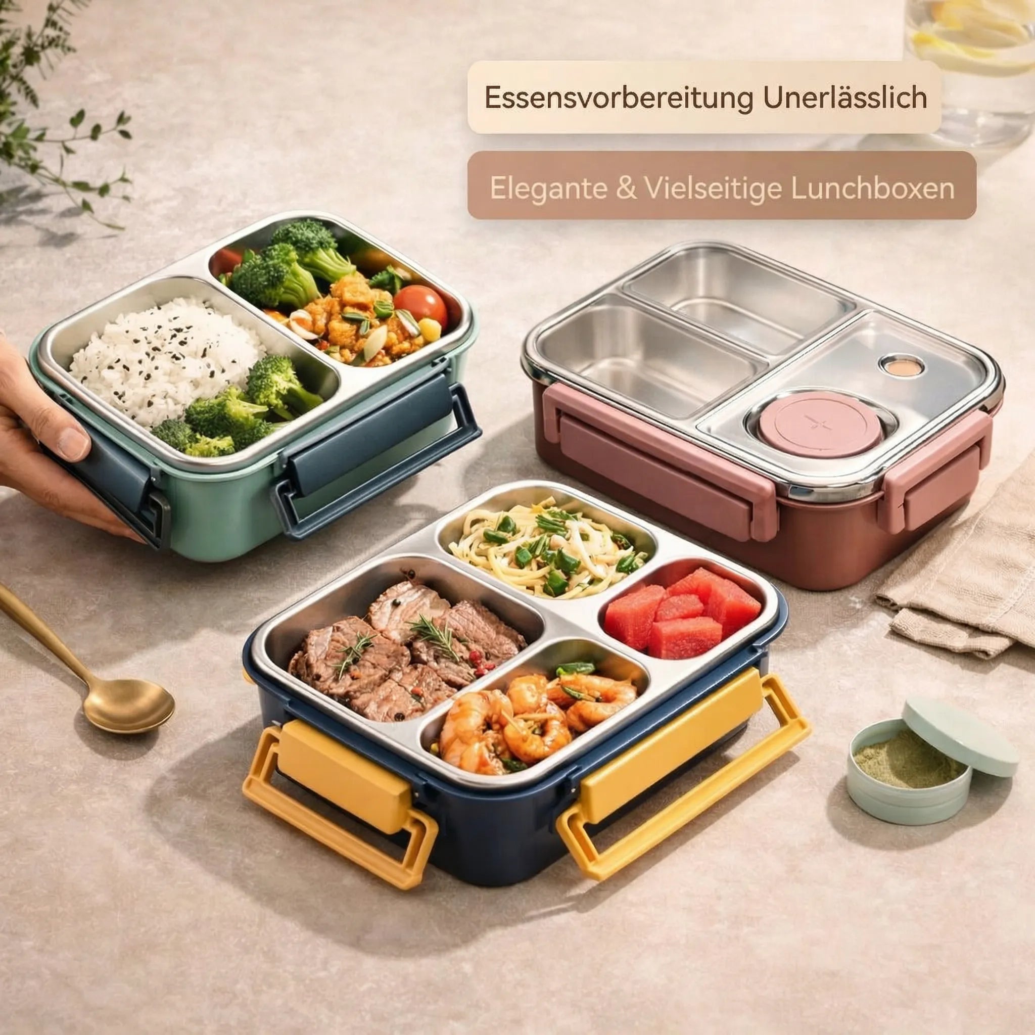 Mittagessen Box | Thermosbehälter für Essen | Lunch Box mit Fächern aus Edelstahl | Wärmebehälter | Esskraft