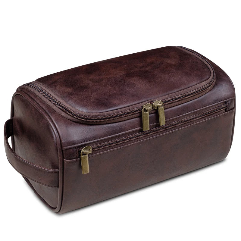 Ripob | Premium Leder Kulturbeutel | Drei-Schicht Wasserabweisendes Design | Integrierter Metallhaken zum Aufhängen | 25x13x13 cm | Kompakter Reiseorganizer mit Schnellzugriffsfach