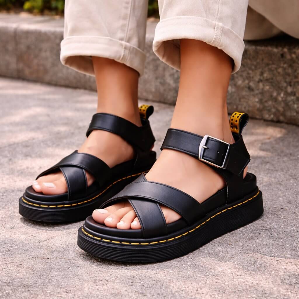 Orthopädische Plattform-Sandalen für Damen aus Leder | Ravellea