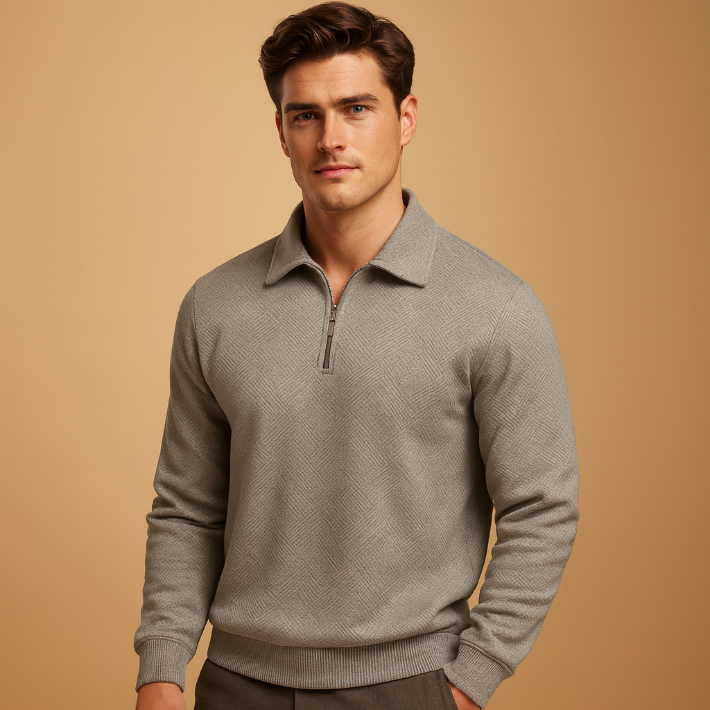 Herren Polo Pullover mit Viertelreißverschluss und geometrischem Muster