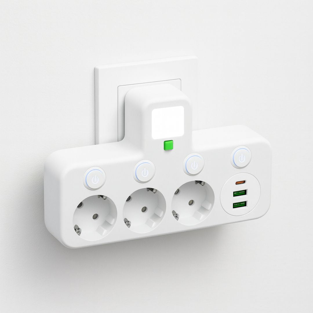 Steckdosenleiste mit 3 Anschlüssen | Mehrfachsteckdose mit USB & Schalter | PowerGrid