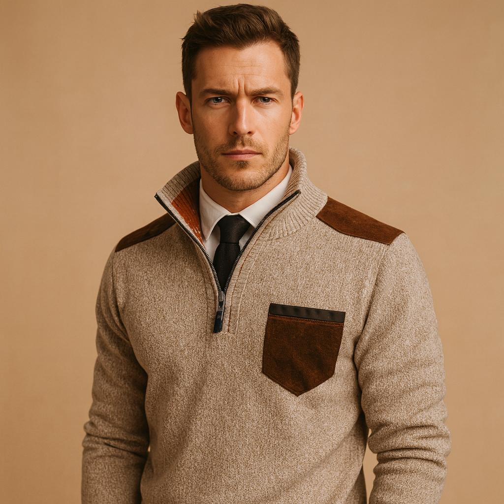 Herren Halbzip-Pullover mit Kragen und Brusttasche – Warm und Vielseitig