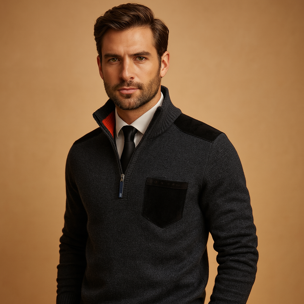 Herren Halbzip-Pullover mit Kragen und Brusttasche – Warm und Vielseitig
