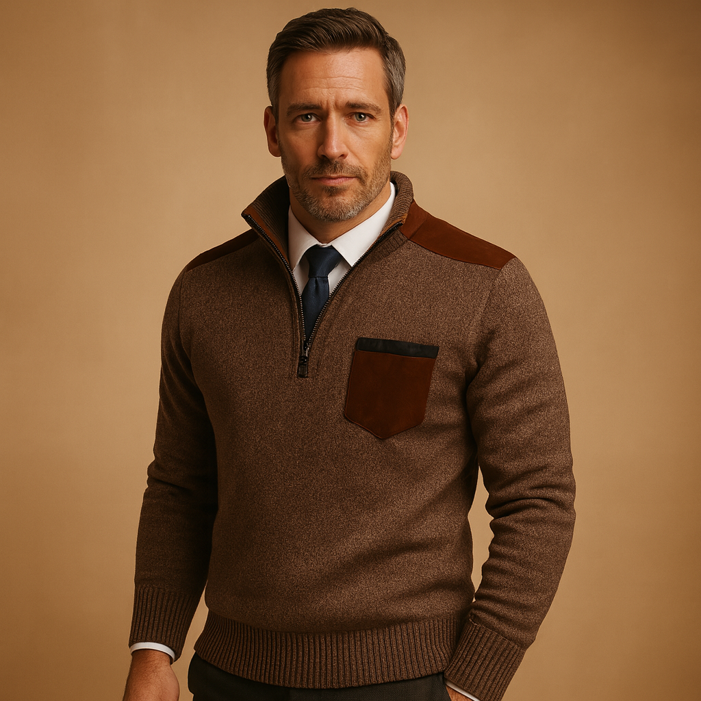 Herren Halbzip-Pullover mit Kragen und Brusttasche – Warm und Vielseitig
